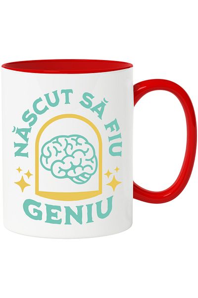 StoryGift Romania Mug Born to be Genius brain intelligence mind, 330ml, Ceramic with Red Handle, With M,STG