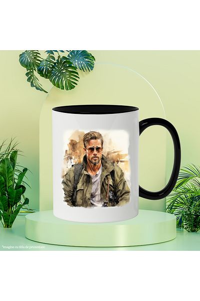 StoryGift Romania Mug With Brad Pitt, Actor, Action Movies, Celebrity, Multicolor 330 ml, Wax, With ,STG
