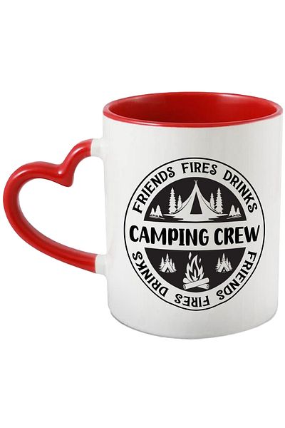 StoryGift Romania Mug with the text "Team for camping, friends, fires, drinks" with Heart Handle, With ,STG.