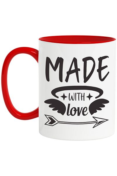 StoryGift Romania Mug with stars and the text "Made with love" - ​​made with love with Red Handle, With Handle, STG