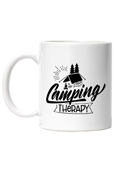 StoryGift Romania Cana cu un cort si brazi cu mesajul "Camping therapy" - ter...