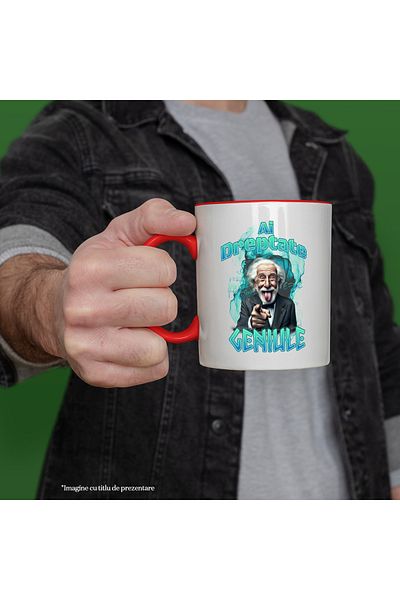 StoryGift Romania Mug you are right genius Albert Einstein mathematics, 330ml, Ceramic with Red Handle, With ,STG