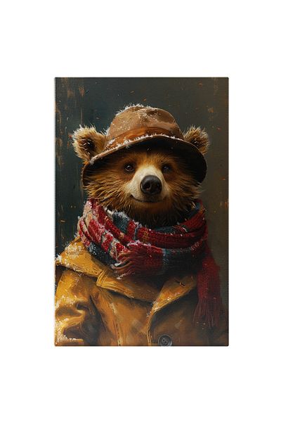 StoryGift Romania Tablou Canvas: Silueta Ursului Cu Pălărie Pe Timp De Iarnă Poartă Fular Gros Și Pardesiu Pictur