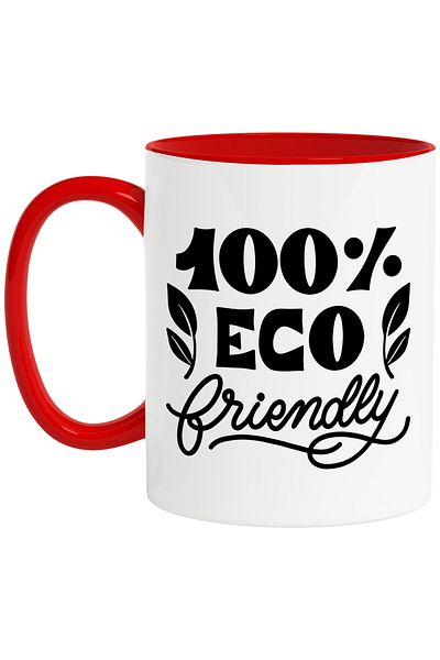 StoryGift Romania Mug with the message "100% eco friendly" - 100% environmentally friendly with Red Handle, With Handle, STG