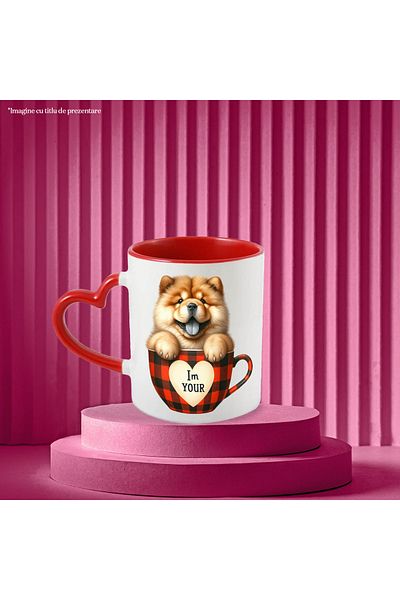 StoryGift Romania Mug with a Chow Chow puppy sitting in a cup, illustration, cheerful, playful, ap, With ,STG.