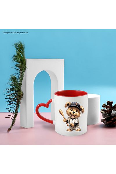 StoryGift Romania Mug with a cheerful puppy playing baseball | cap | match | bat | sport | bye, With ,STG