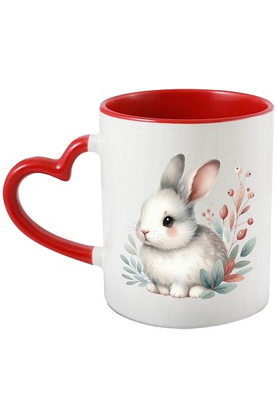StoryGift Romania Mug with a white bunny, illustration, plants, blushing, shy, quiet with Handle, With, STG