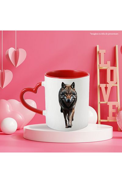 StoryGift Romania Mug With Wolf Looking at You, Forest, Wilderness, Dog, Ceramic, 330ml, with Mane, With, STG.