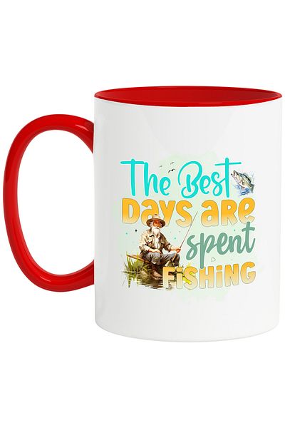 StoryGift Romania Mug with an old fisherman with the message "The best days are spent fishing", the most , With ,STG .