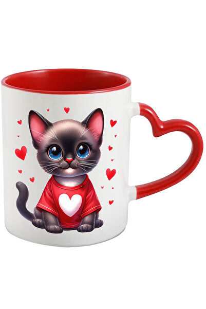 StoryGift Romania Cana cu o pisicuta vesela care are un tricou cu inimioara |...