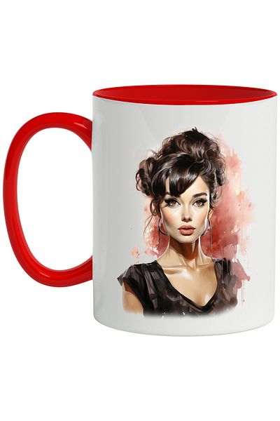 StoryGift Romania Mug With Audrey Hepburn, Artist, Famous Actress, Hollywood, Multicolor 330 ml, C, With, STG