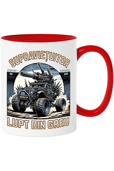 StoryGift Romania Survivor mug fight hard tank motivational message, 330ml, Ceramic with Ma, Cu, STG