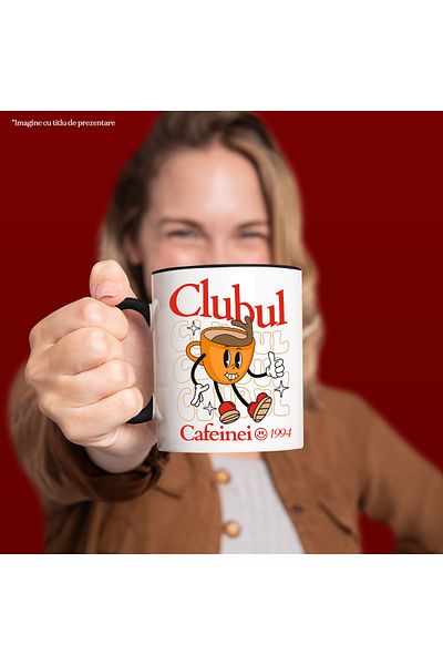 StoryGift Romania Cafe Club Mug Happy Coffee Cup, 330ml, Ceramic with Black Handle, With Ma,STG