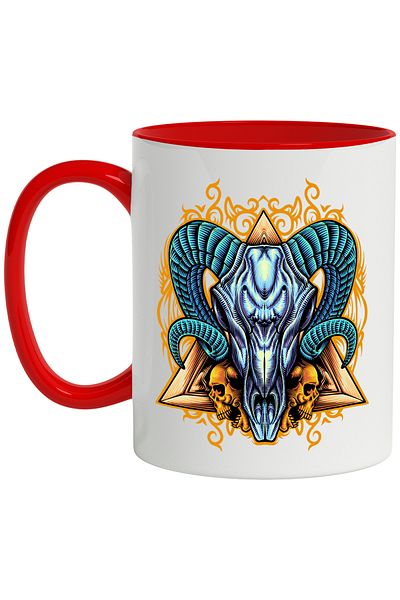 StoryGift Romania Triangle Mug, Skulls, Animal, Aries, Multicolor 330 ml, Ceramic with R Handle, With ,STG