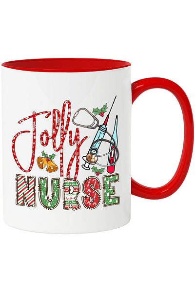 StoryGift Romania Mug with medical instruments with the message "Jolly Nurse", Merry Christmas, illustrated, With ,STG