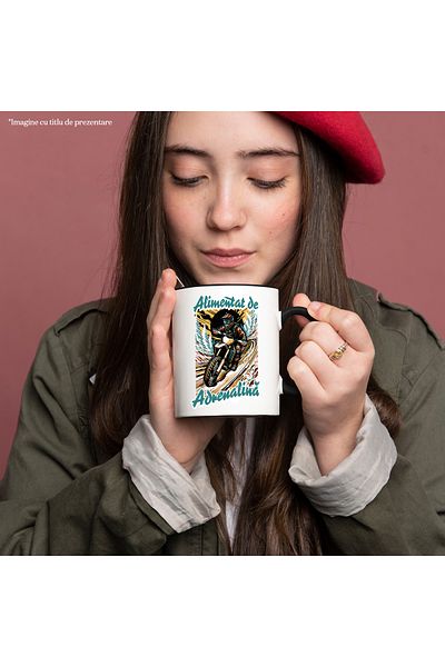 StoryGift Romania Adrenaline-fueled mug man on a motorbike mountain speed, 330ml, Ceramic with Handle, With