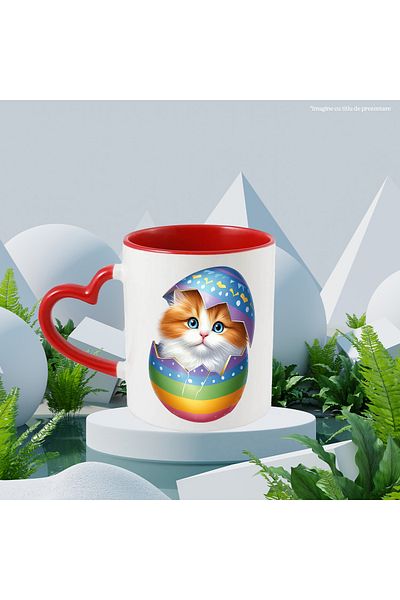 StoryGift Romania Mug with a surprised kitten coming out of a broken egg | illustration | curious, With ,STG.