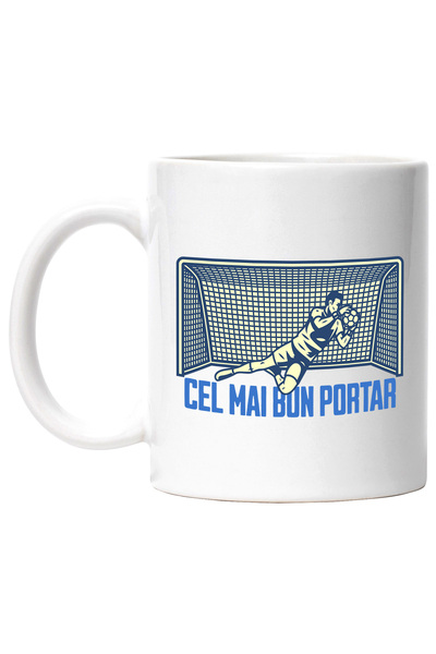 StoryGift Romania Cana Barbat fotbal mmesaj cel mai bun portar, 330ml, Ceramic cu Maner Alb, Cu Maner A,STG