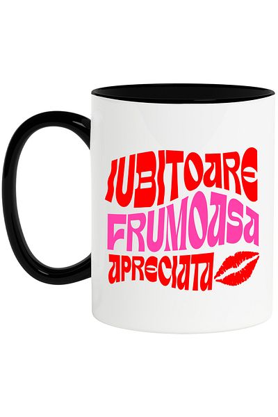StoryGift Romania Mug with Bizarre Text Colorful Woman Loving Happy Appreciated Red Lips Traces, , With ,STG