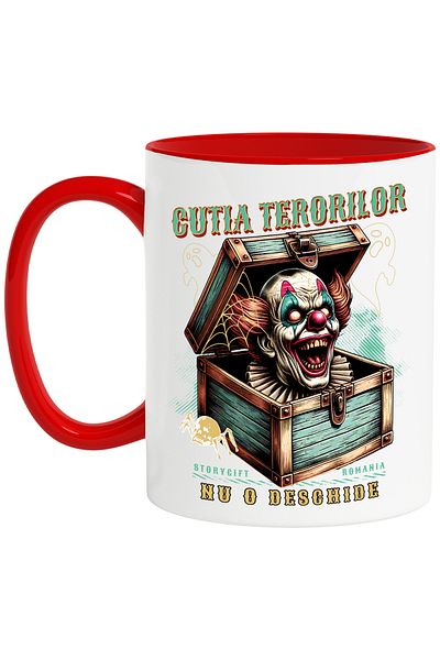 StoryGift Romania H4ALLowen Clown Box of Terror Mug, 330ml, Ceramic with Red Handle, With Red Handle STG,STG