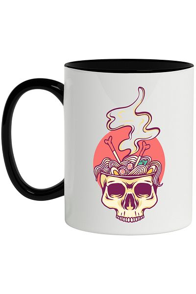 StoryGift Romania Ramen Mug, Japanese Food, Skull, Bones, Chopsticks, Multicolor 330 ml, Sky, With ,STG