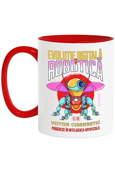 StoryGift Romania Mug Insect robot digital evolution cybernetic future, 330ml, Ceramic with R Handle, With, STG.