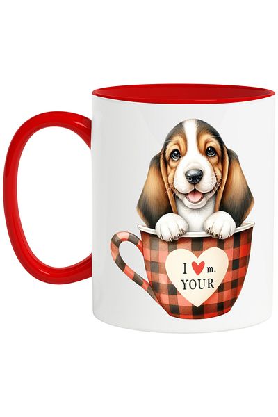 StoryGift Romania Mug with a cheerful puppy sitting in a cup, illustration, heart, best, With ,STG