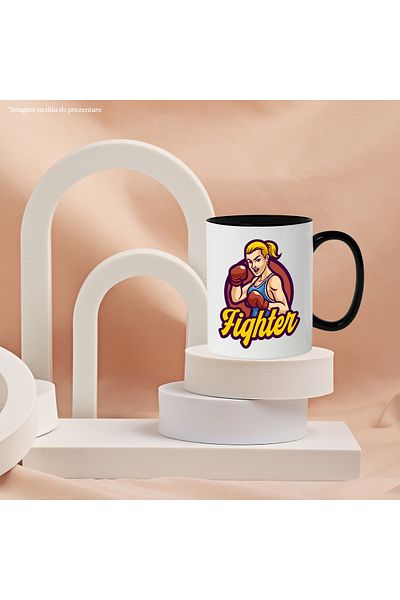 StoryGift Romania Fightger Message Mug, Woman, Fighter, Emblem, Boxing, Multicolor 330 ml, Ceram, With ,STG