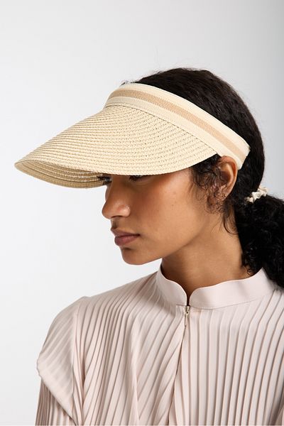 Moda Days Wide Brim White Color Sun Protection Women's Summer Straw Visor Hat