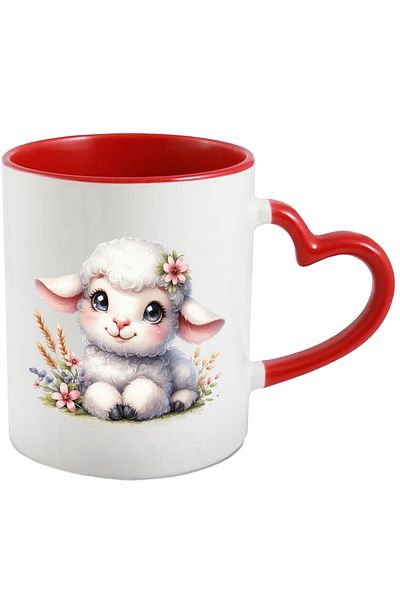 StoryGift Romania Mug with a cheerful sheep sitting quietly | illustration | grass | flowers | plants | n, Cu ,STG