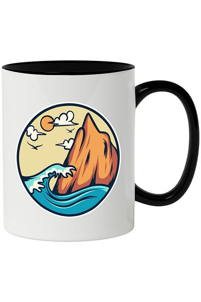 StoryGift Romania Ocean Mug: Birds, Waves, Mountain, Clouds, Rocks, Nature, Multicolor 330 ml, C, Cu,STG