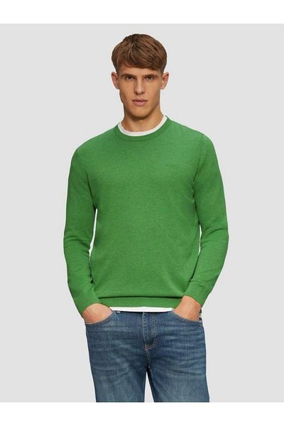 s.Oliver Men's Crew Neck Cotton Sweater With Logo, Green, 2xl