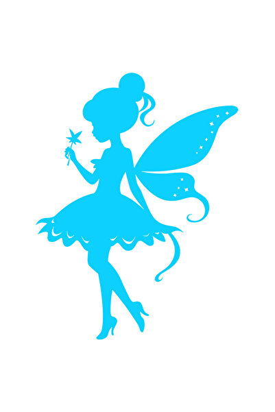 StoryGift Romania Sticker Adeziv 90CM Exterior cu o zana care tine o bagheta fermecata in mana , Vinyl Albastru,