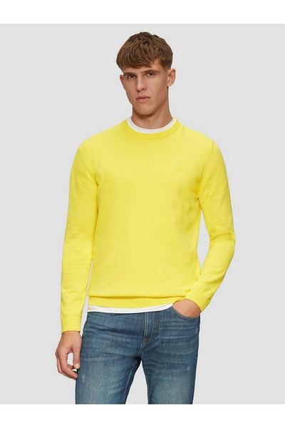 s.Oliver Men's Crew Neck Cotton Sweater With Logo, Yellow, Xl