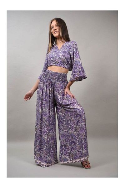 sweet girl ETERANO MULTICOLOR CROP SHIRT AND TROUSER SUIT Purple S-M