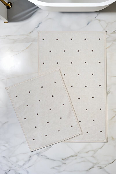 Nazik Home Amore Kalp Nakışlı 2'li Paspas Set (60 x 100 cm)