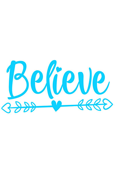 StoryGift Romania Sticker Exterior cu inimioare si textul "Believe" - crede speranta , Vinyl Albastru, 40 cm