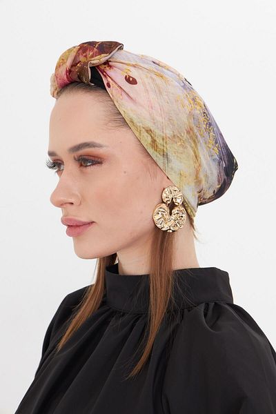 HÜRREM BONE Gold Practical Ready-Made Hijab Bonnet Cut Fiber Retro Patterned 2409_03