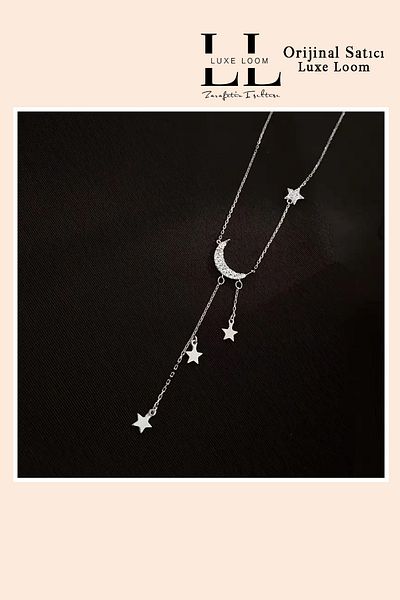 Luxe Loom Zarafetin Işıltısı Women's Non-Tarnish Silver Color Stylish Moon Star Y Necklace 001