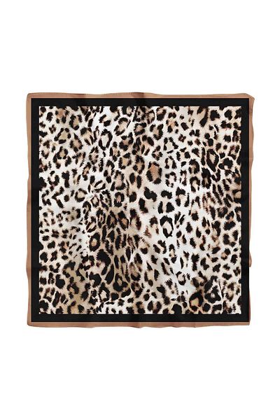 Modabutik Γυναικείο καφέ λεοπάρ μοτίβο 50x50 Bandana Hyl Dg01357-22