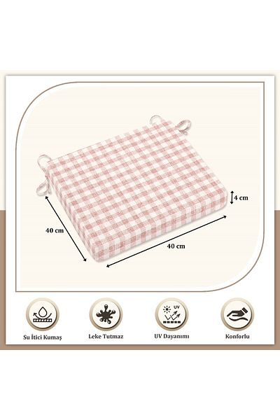 Evim 6-Piece Plaid Liquid-Proof Stain-Proof Zippered Lace-Up Chair Cushion Pink 40 X 40 cm