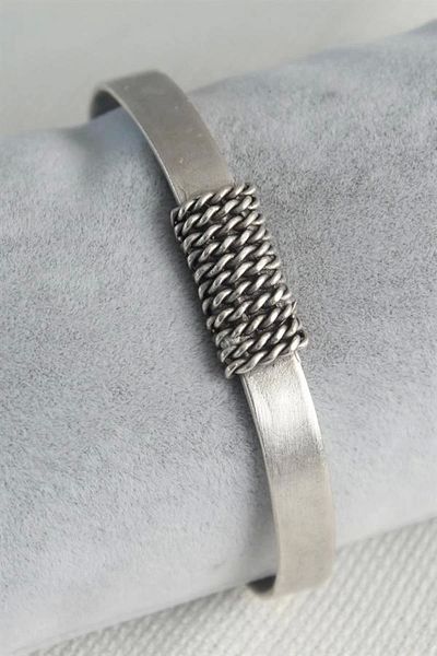 Clariss Authentic Silver Color Chain Embroidery Plate Model Men's Bracelet