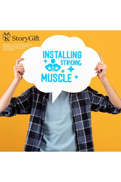 StoryGift Romania Sticker Eticheta 50CM Exterior cu textul "Installing strong muscle" - instaleaza muschi putern