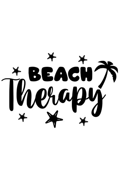 StoryGift Romania Sticker Autocolant 30CM Exterior cu stelute si palmier cu mesajul "Beach therapy" - terapie pe