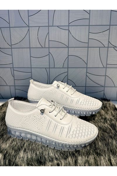 Anıl Ayakkabı BRN 701 - 1, alb, piele naturală, cauciuc, dantelă, imprimat, transparent, zilnic, ortopedic, pantofi casual