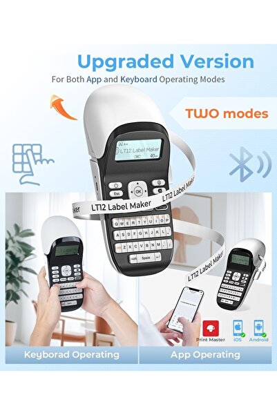 Phomemo LT12 Bluetooth Etiket Yazıcısı Beyaz - Mobil ve QWERTY Klavyeli, USB Şarjlı, Android, IOS, LetraTag