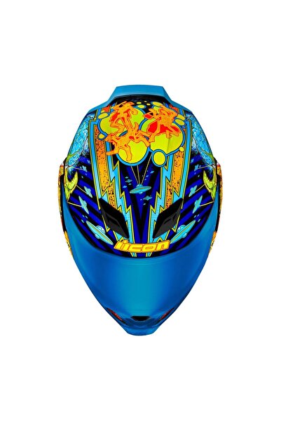 Icon Airflite Bugoid Blitz Kapalı Motosiklet Kaskı Mavi Yeşil Turuncu