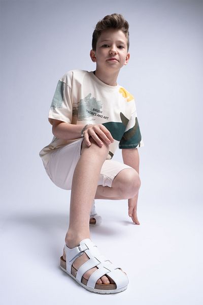 mnpc Sandale de zi cu zi pentru copii, unisex, din piele naturală, cu talpă din plută