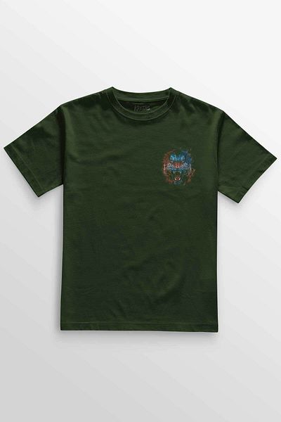 Kretas Unisex Khaki T-Shirt Minimal Front Printed T-Shirt Tiger Claret Red Blue Tiger Design