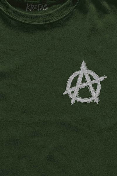 Kretas Μπλουζάκι Unisex Χακί Vintage Λογότυπο Αναρχία Σύμβολο Αναρχία Μίνιμαλ μπλουζάκι με στάμπα μπροστά